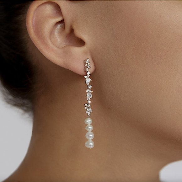 NEW~ Anthropologie SHASHI "Kalista or Celeste" Crystal & Pearl Drop Earrings - Picture 2 of 12